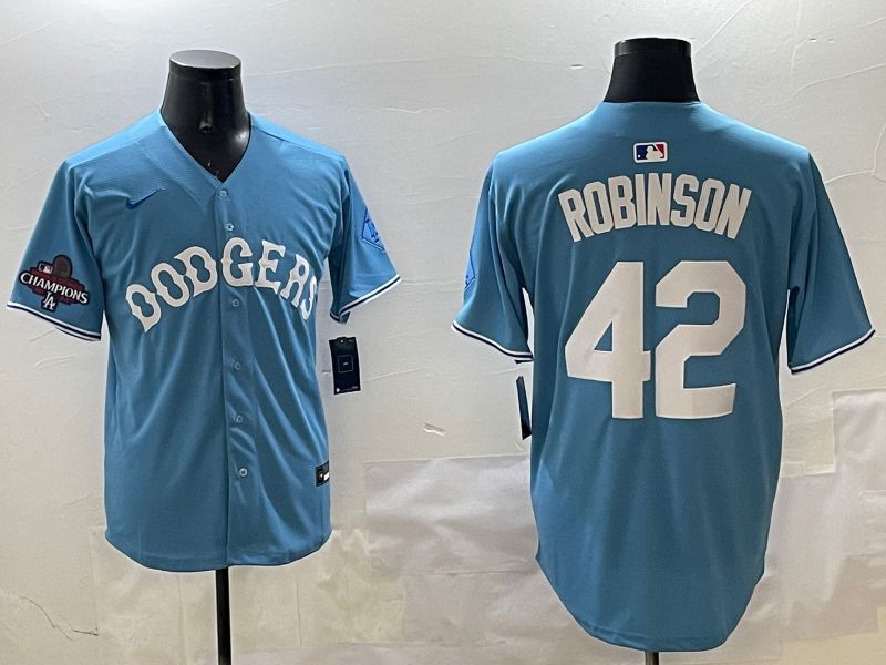 Men Los Angeles Dodgers #42 Robinson Light Blue Joint Name 2025 Nike MLB Jersey style 14->los angeles dodgers->MLB Jersey